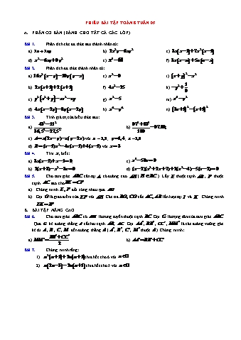 Phiếu bài tập Toán Lớp 8 - Tuần 5 (Có lời giải chi tiết)