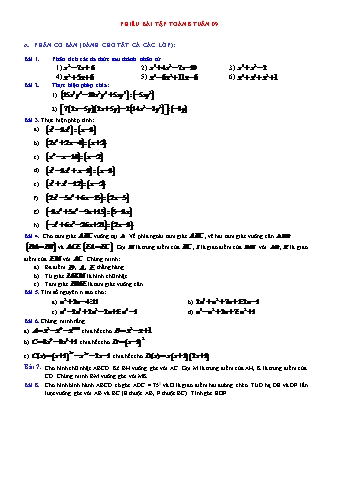 Phiếu bài tập Toán Lớp 8 - Tuần 9 (Có lời giải chi tiết)