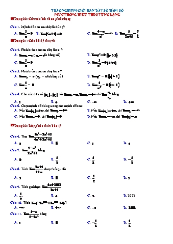 Trắc nghiệm Toán Lớp 11 - Giới hạn dãy số, hàm số (Có đáp án)