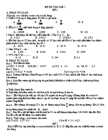19 Đề ôn tập học kì II môn Toán Lớp 5