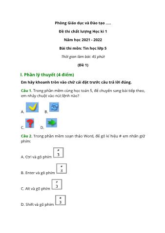 4 Đề thi chất lượng học kì 1 môn Tin học Lớp 5 - Năm học 2021-2022