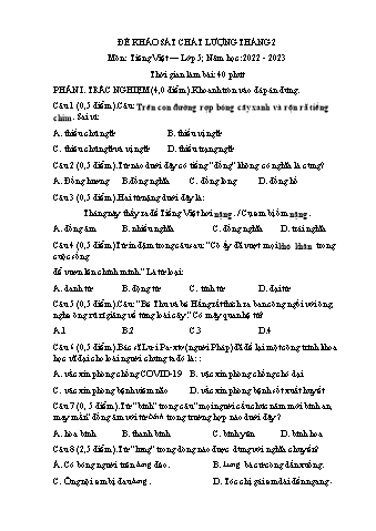 Đề khảo sát chất lượng Tháng 2 môn Tiếng Việt Lớp 5 - Năm học 2022-2023