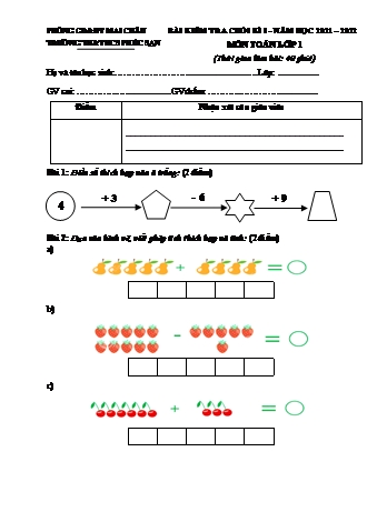 Đề kiểm tra cuối học kì I môn Toán Lớp 1 đến 5 - Năm học 2021-2022 - Trường TH và THCS Phúc Sạn