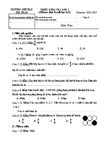 Đề kiểm tra cuối học kì II môn Toán Lớp 4 - Năm học 2021-2022 - Trường TH Thị trấn (Có đáp án)