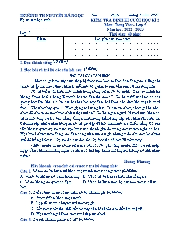 Đề kiểm tra định cuối học kì 2 môn Tiếng Việt Lớp 5 - Năm học 2022-2023 - Trường TH Nguyễn Bá Ngọc