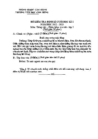 Đề kiểm tra định kì cuối học kì I môn Tiếng Việt Lớp 5 - Phần kiểm tra viết - Năm học 2022-2023 - Trường TH Cẩm Hưng