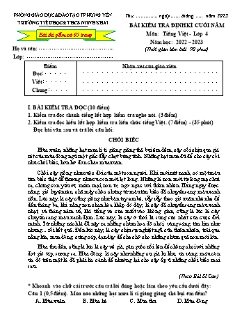 Đề kiểm tra định kì cuối năm môn Tiếng Việt Lớp 4 - Năm học 2022-2023 - Trường TH và THCS Minh Khai (Có đáp án)