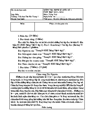 Đề kiểm tra định kì giữa học kì I môn Tiếng Việt Lớp 4 - Năm học 2022-2023 - Trường TH Tân Hội Trung 1