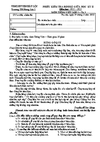 Đề kiểm tra định kì giữa học kì II môn Tiếng Việt Lớp 5 - Năm học 2022-2023 - Trường TH Hưng Lộc 2