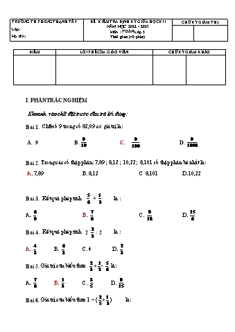 Đề kiểm tra giữa học kì I môn Toán Lớp 5 - Năm học 2022-2023 - Trường TH Phong Thạnh Tây (Có đáp án)