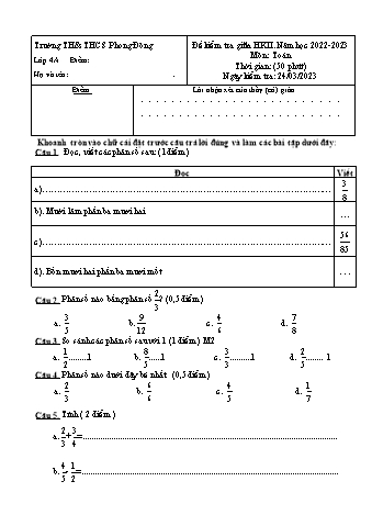 Đề kiểm tra giữa học kì II môn Toán Lớp 4 - Năm học 2022-2023 - Trường TH và THCS Phong Đông (Có đáp án)