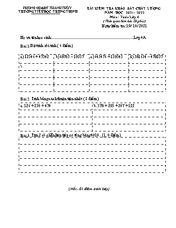 Đề kiểm tra khảo sát chất lượng môn Toán Lớp 4 - Năm học 2021-2022 - Trường TH Trung Thịnh (Có đáp án)