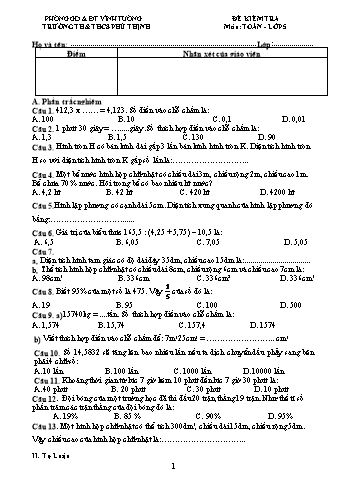 Đề kiểm tra môn Toán Lớp 5 - Trường TH và THCS Phú Thịnh