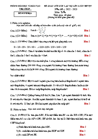 Đề tham khảo giao lưu câu lạc bộ cấp huyện môn Toán Lớp 5 - Năm học 2022-2023 - Phòng GD và ĐT Thọ Xuân (Có đáp án)