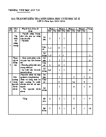 Ma trận và đề thi cuối năm môn Toán Lớp 5 - Năm học 2022-2023 - Trường TH Cát Hải (Có đáp án)