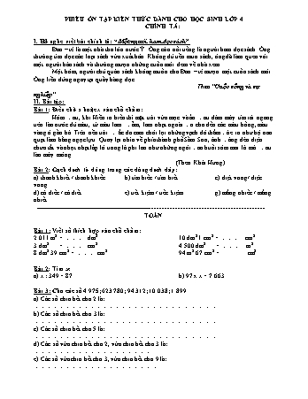 Phiếu ôn tập kiến thức dành cho học sinh môn Toán và Tiếng Việt Lớp 4