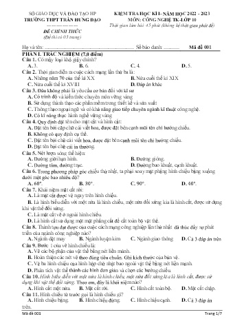 2 Đề kiểm tra cuối học kì I Công nghệ 10 - Năm học 2022-2023 - Trường THPT Trần Hưng Đạo (Có đáp án)