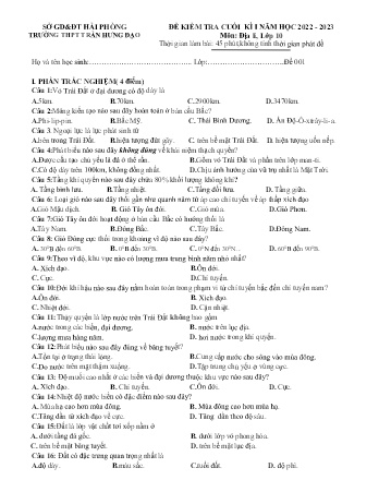 2 Đề kiểm tra cuối học kì I Địa lí 10 - Năm học 2022-2023 - Trường THPT Trần Hưng Đạo (Có đáp án)
