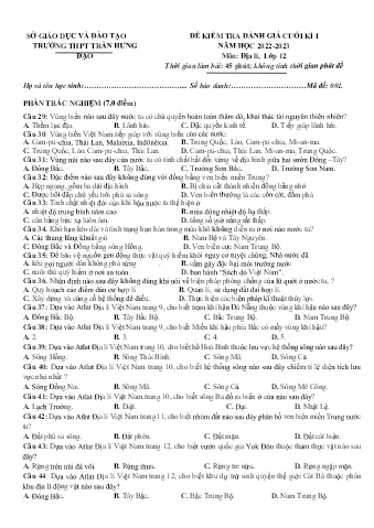 2 Đề kiểm tra cuối học kì I Địa lí 12 - Năm học 2022-2023 - Trường THPT Trần Hưng Đạo (Có đáp án)