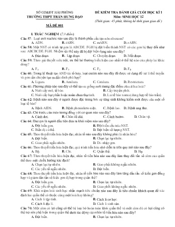 2 Đề kiểm tra cuối học kì I Sinh học 12 - Trường THPT Trần Hưng Đạo (Có đáp án)