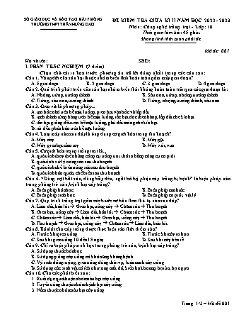 2 Đề kiểm tra giữa học kì II Công nghệ 10 - Năm học 2022-2023 - Trường THPT Trần Hưng Đạo (Có đáp án + Ma trận)