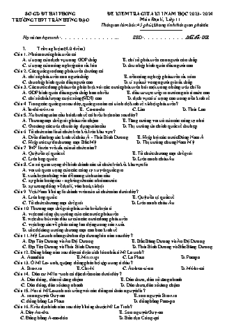 Đề kiểm tra giữa học kì I Địa lí 11 - Mã đề 001 - Năm học 2023-2024 - Trường THPT Trần Hưng Đạo (Có đáp án)