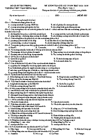 Đề kiểm tra giữa học kì I Địa lí 11 - Mã đề 002 - Năm học 2023-2024 - Trường THPT Trần Hưng Đạo (Có đáp án)