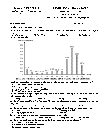 Đề kiểm tra giữa học kì I Địa lí 12 - Mã đề 002 - Năm học 2023-2024 - Trường THPT Trần Hưng Đạo (Có đáp án)