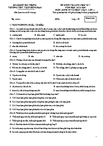 Đề kiểm tra giữa học kì I Giáo dục Kinh tế và Pháp luật 11 - Mã đề 001 - Năm học 2023-2024 - Trường THPT Trần Hưng Đạo (Có đáp án)