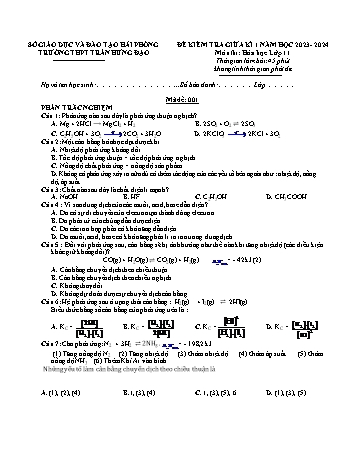 Đề kiểm tra giữa học kì I Hóa học 11 - Mã đề 001 - Năm học 2023-2024 - Trường THPT Trần Hưng Đạo (Có đáp án)