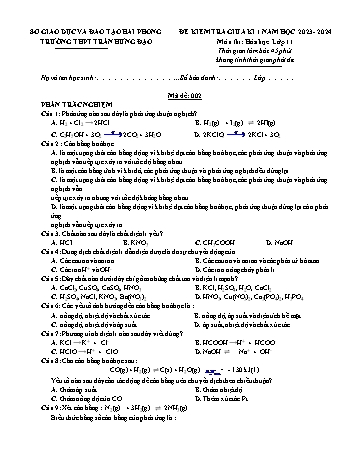 Đề kiểm tra giữa học kì I Hóa học 11 - Mã đề 002 - Năm học 2023-2024 - Trường THPT Trần Hưng Đạo (Có đáp án)