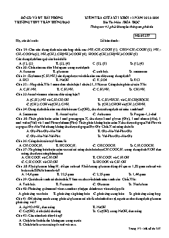 Đề kiểm tra giữa học kì I Hóa học 12 - Mã đề 357 - Năm học 2023-2024 - Trường THPT Trần Hưng Đạo (Có đáp án)