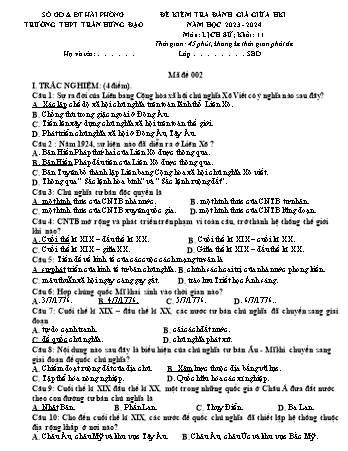 Đề kiểm tra giữa học kì I Lịch sử 11 - Mã đề 002 - Năm học 2023-2024 - Trường THPT Trần Hưng Đạo (Có đáp án)