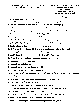 Đề kiểm tra giữa học kì I Lịch sử 12 - Mã đề 001 - Năm học 2023-2024 - Trường THPT Trần Hưng Đạo (Có đáp án + Ma trận)