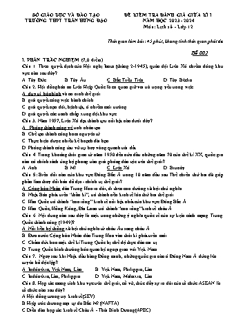 Đề kiểm tra giữa học kì I Lịch sử 12 - Mã đề 002 - Năm học 2023-2024 - Trường THPT Trần Hưng Đạo (Có đáp án + Ma trận)
