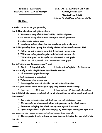 Đề kiểm tra giữa học kì I Sinh học 10 - Mã đề 001 - Năm học 2023-2024 - Trường THPT Trần Hưng Đạo (Có đáp án)