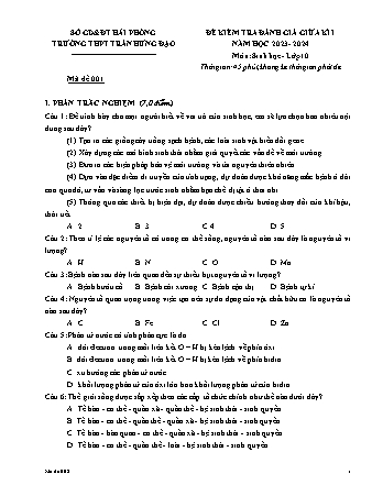 Đề kiểm tra giữa học kì I Sinh học 10 - Mã đề 002 - Năm học 2023-2024 - Trường THPT Trần Hưng Đạo (Có đáp án)