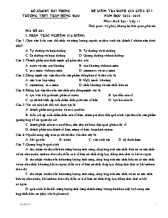 Đề kiểm tra giữa học kì I Sinh học 11 - Mã đề 001 - Năm học 2023-2024 - Trường THPT Trần Hưng Đạo (Có đáp án)
