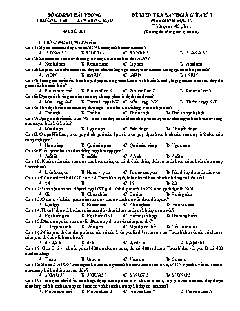 Đề kiểm tra giữa học kì I Sinh học 12 - Mã đề 001 - Trường THPT Trần Hưng Đạo (Có đáp án)