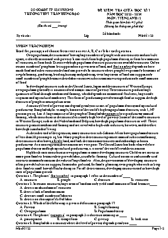 Đề kiểm tra giữa học kì I Tiếng Anh 12 - Mã đề 123 - Năm học 2023-2024 - Trường THPT Trần Hưng Đạo (Có đáp án)