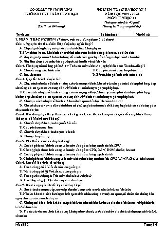 Đề kiểm tra giữa học kì I Tin học 11 - Mã đề 101 - Năm học 2023-2024 - Trường THPT Trần Hưng Đạo (Có đáp án)