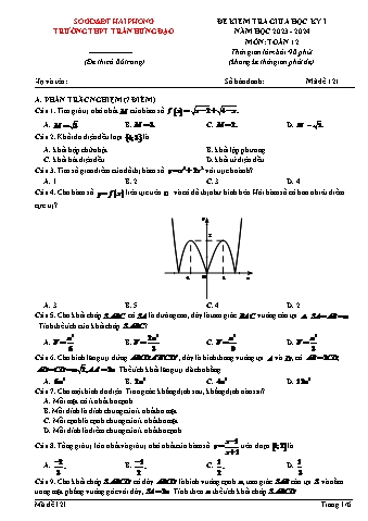 Đề kiểm tra giữa học kì I Toán 12 - Mã đề 121 - Năm học 2023-2024 - Trường THPT Trần Hưng Đạo (Có đáp án)