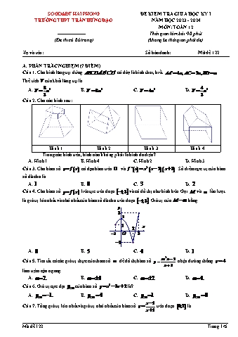 Đề kiểm tra giữa học kì I Toán 12 - Mã đề 122 - Năm học 2023-2024 - Trường THPT Trần Hưng Đạo (Có đáp án)