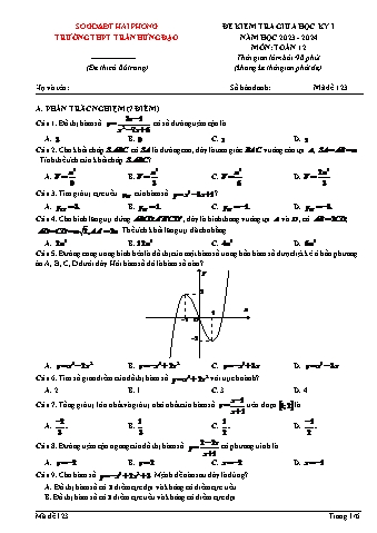 Đề kiểm tra giữa học kì I Toán 12 - Mã đề 123 - Năm học 2023-2024 - Trường THPT Trần Hưng Đạo (Có đáp án)