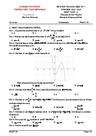 Đề kiểm tra giữa học kì I Toán 12 - Mã đề 124 - Năm học 2023-2024 - Trường THPT Trần Hưng Đạo (Có đáp án)