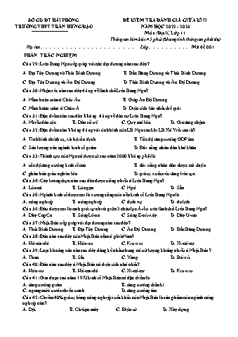 Đề kiểm tra giữa học kì II Địa lí 11 - Mã đề 001 - Năm học 2022-2023 - Trường THPT Trần Hưng Đạo (Có đáp án + Ma trận)