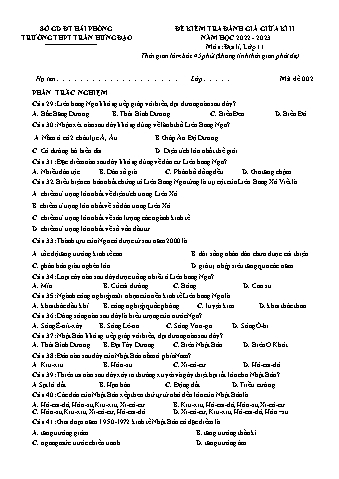 Đề kiểm tra giữa học kì II Địa lí 11 - Mã đề 002 - Năm học 2022-2023 - Trường THPT Trần Hưng Đạo (Có đáp án + Ma trận)