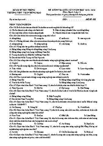Đề kiểm tra giữa học kì II Địa lí 12 - Mã đề 001 - Năm học 2022-2023 - Trường THPT Trần Hưng Đạo (Có đáp án + Ma trận)