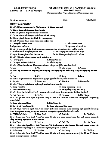 Đề kiểm tra giữa học kì II Địa lí 12 - Mã đề 002 - Năm học 2022-2023 - Trường THPT Trần Hưng Đạo (Có đáp án + Ma trận)