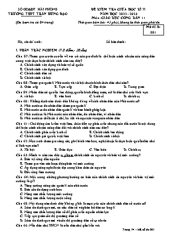 Đề kiểm tra giữa học kì II GDCD 11 - Mã đề 001 - Năm học 2022-2023 - Trường THPT Trần Hưng Đạo (Có đáp án + Ma trận)